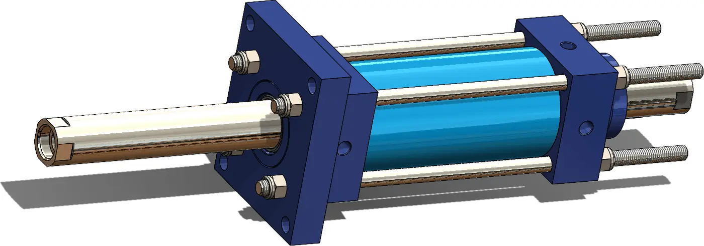 3D model of a double-acting hydraulic cylinder